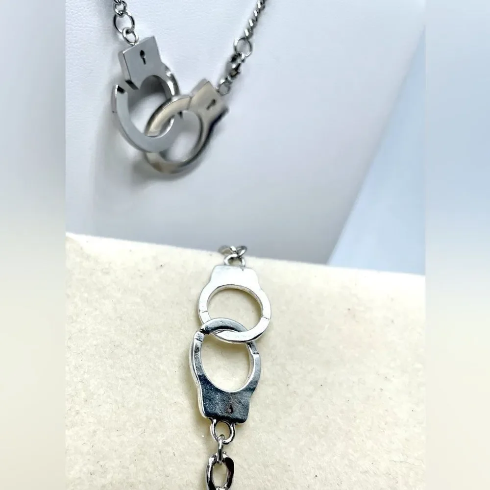 Deluxe Handcuffs Necklace l Stainless Steel l Add on opt. Handcuff Bracelet New